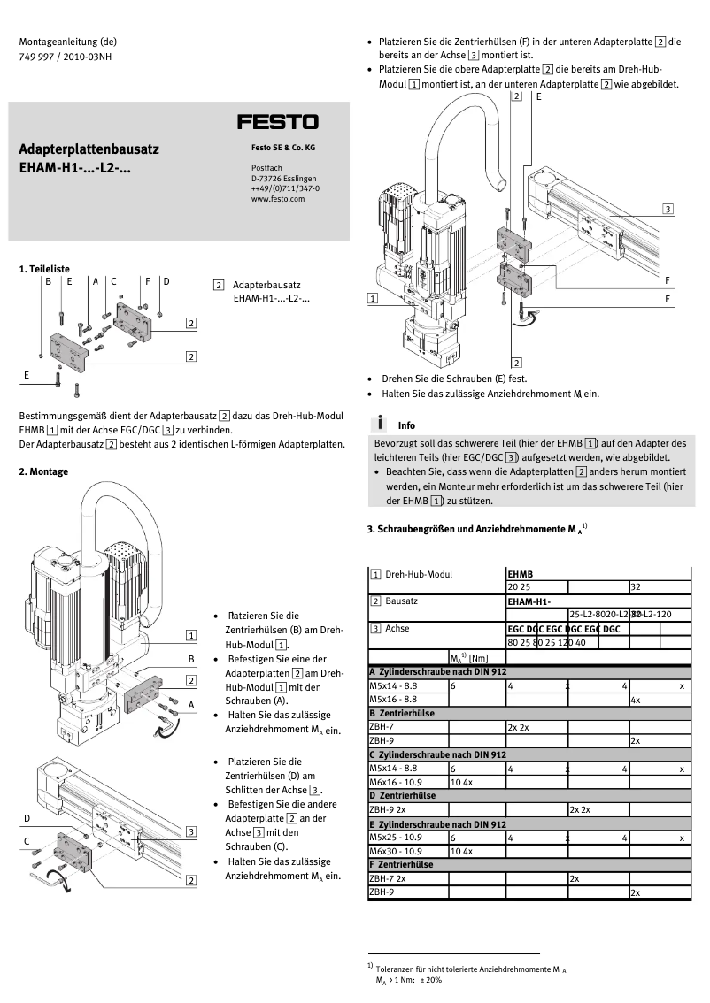 Page 1 de la notice Manuel utilisateur Festo EHAM-H1-25-L2-80