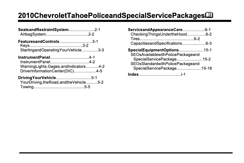Image de la première page du manuel de l'appareil Tahoe Police (2010)
