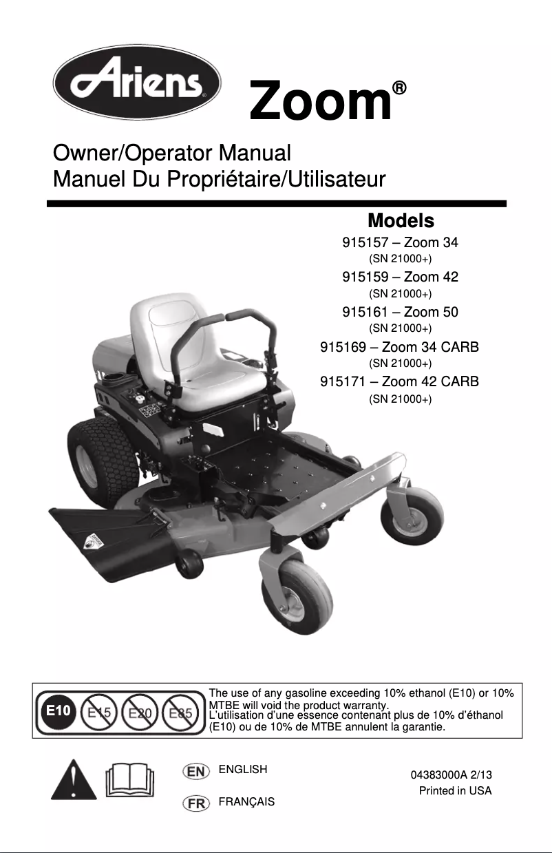 Page n°1 - Manuel utilisateur Ariens Zoom 42
