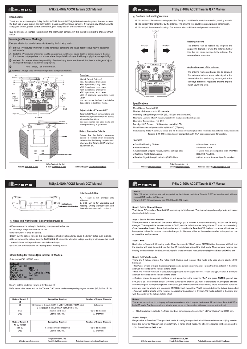 Imagen de la primera página del manual del dispositivo Taranis Q X7