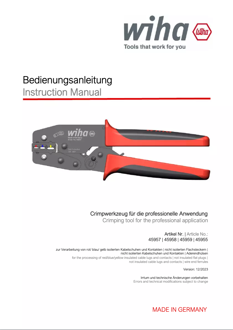 Page n°1 - Manuel utilisateur Wiha 45957