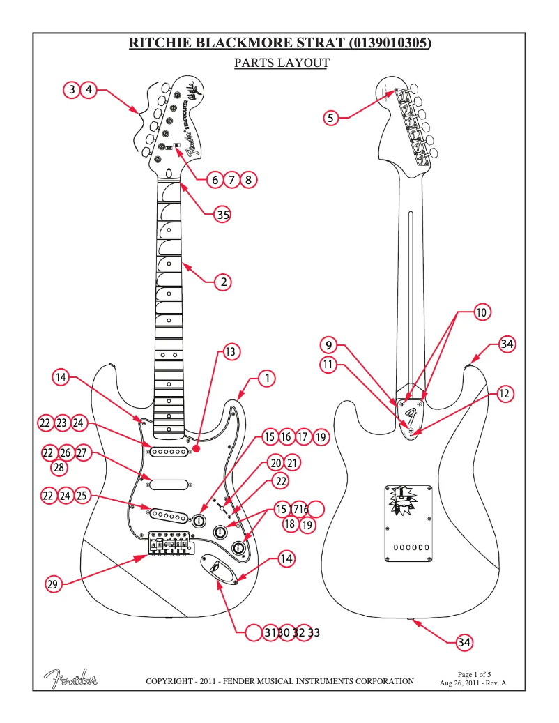Page n°1 - Schéma de câblage Fender Ritchie Blackmore Stratocaster