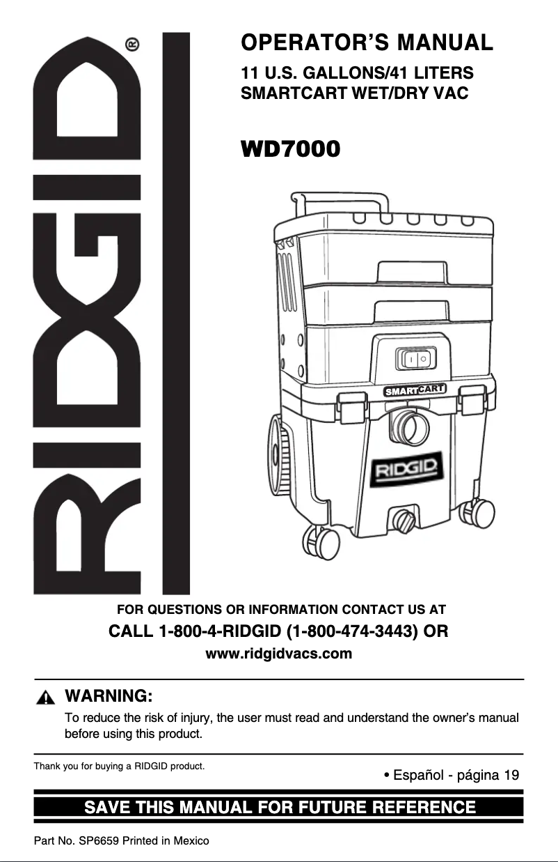 Page n°1 - Manuel utilisateur Ridgid WD7000