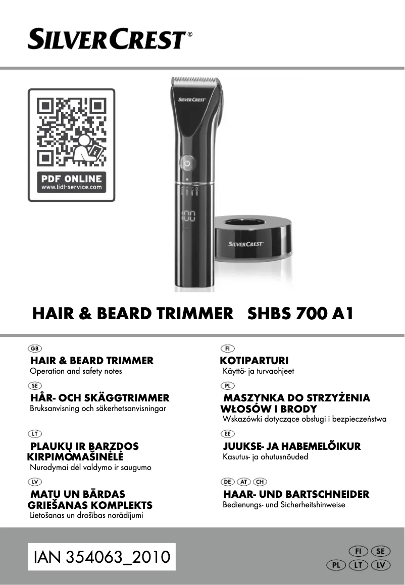 Page n°1 - Manuel utilisateur SilverCrest SHBS 700 A1