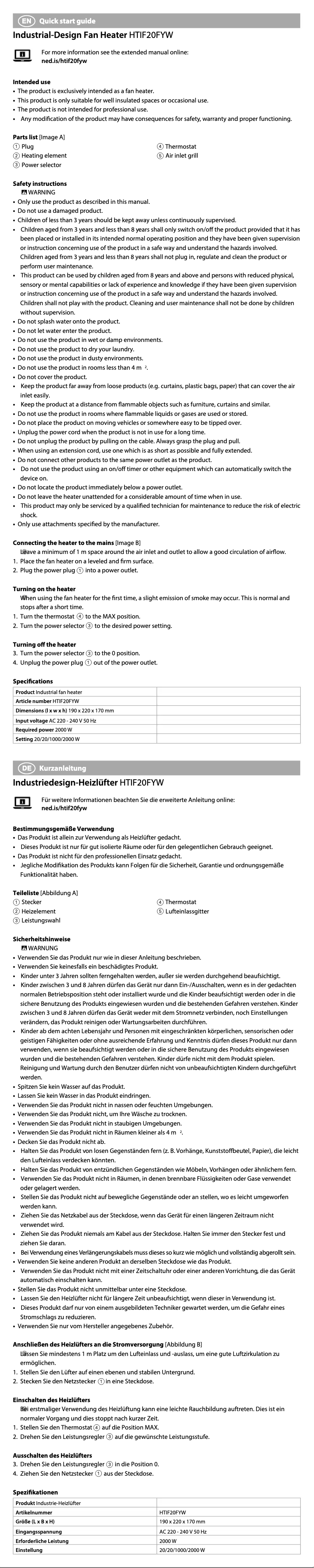 Página 1 del manual Manual de usuario Nedis HTIF20FYW