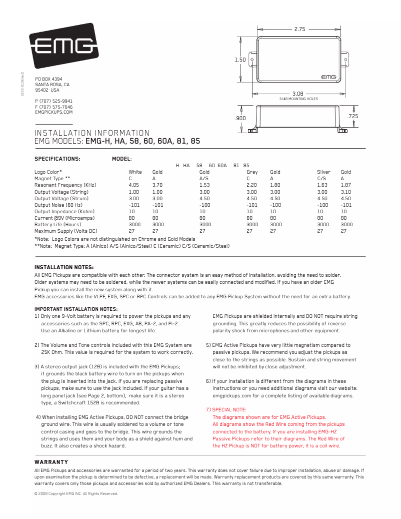 Page n°1 - Manuel utilisateur EMG 81