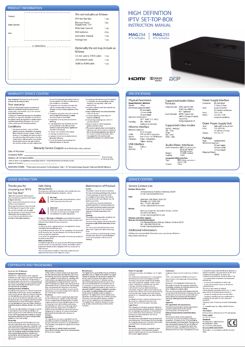 Page 1 of the manual User Manual Infomir MAG 322
