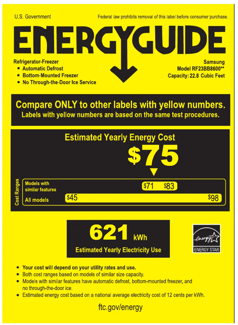 Page 1 de la notice Label énergétique Samsung RF23BB86004M