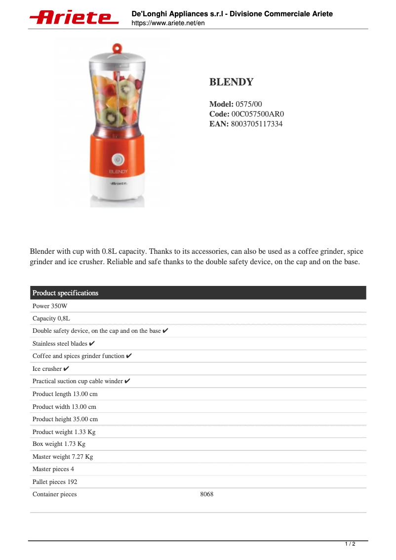 Image de la première page du manuel de l'appareil Blendy 0575