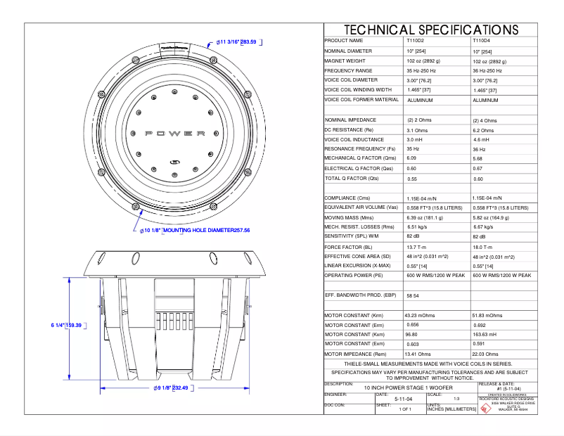 Page 1 de la notice Fiche technique Rockford Fosgate Power T210D4