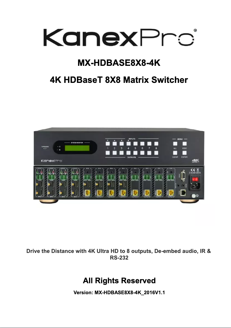 Page n°1 - Manuel utilisateur KanexPro MX-HDBASE8X8-4K