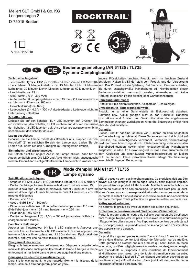 Page 1 de la notice Manuel utilisateur Rocktrail TL735