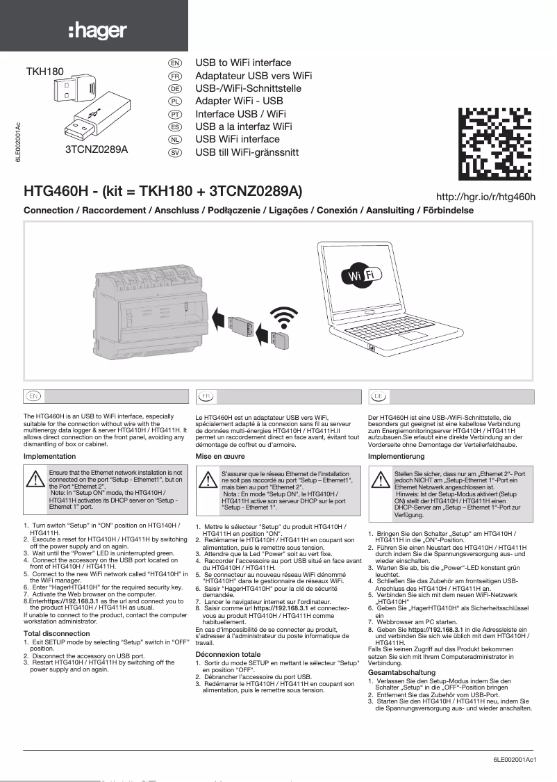 Page n°1 - Manuel utilisateur Hager HTG460H