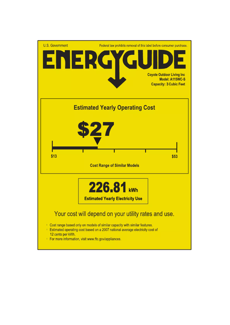 Page n°1 - Label énergétique Azure A115WC-S