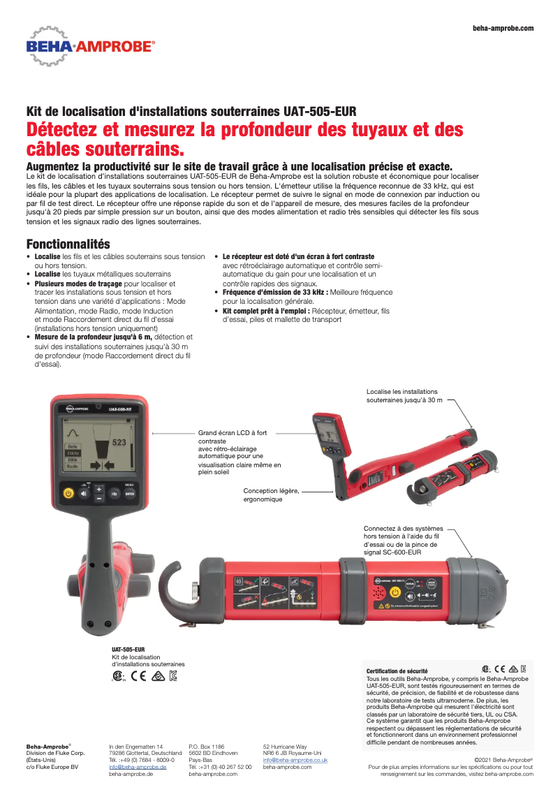Page n°1 - Fiche technique Beha-Amprobe UAT-505-EUR