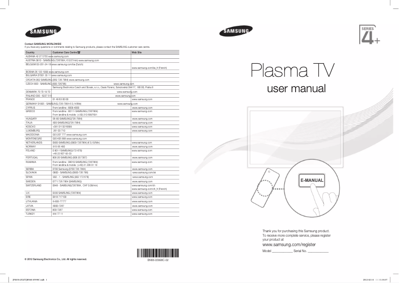 Page 1 de la notice Manuel utilisateur Samsung PS51E450A1W