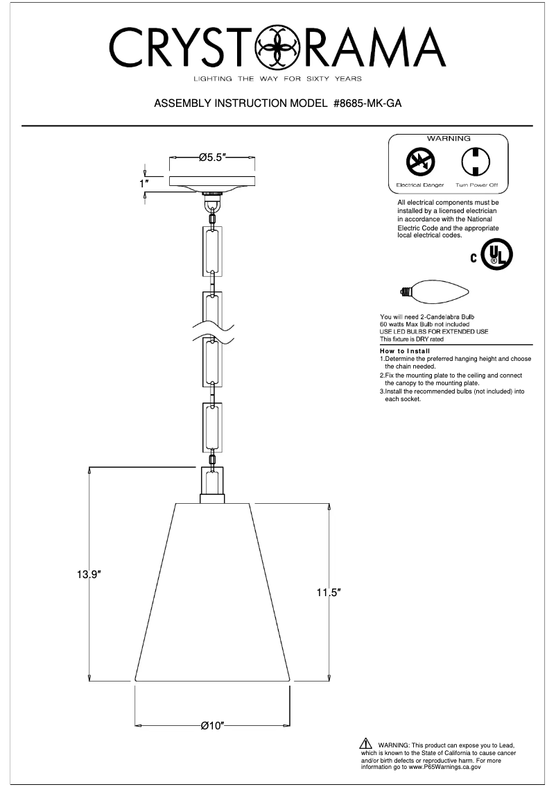 Page n°1 - Manuel utilisateur Crystorama Alston 8685-MK-GA