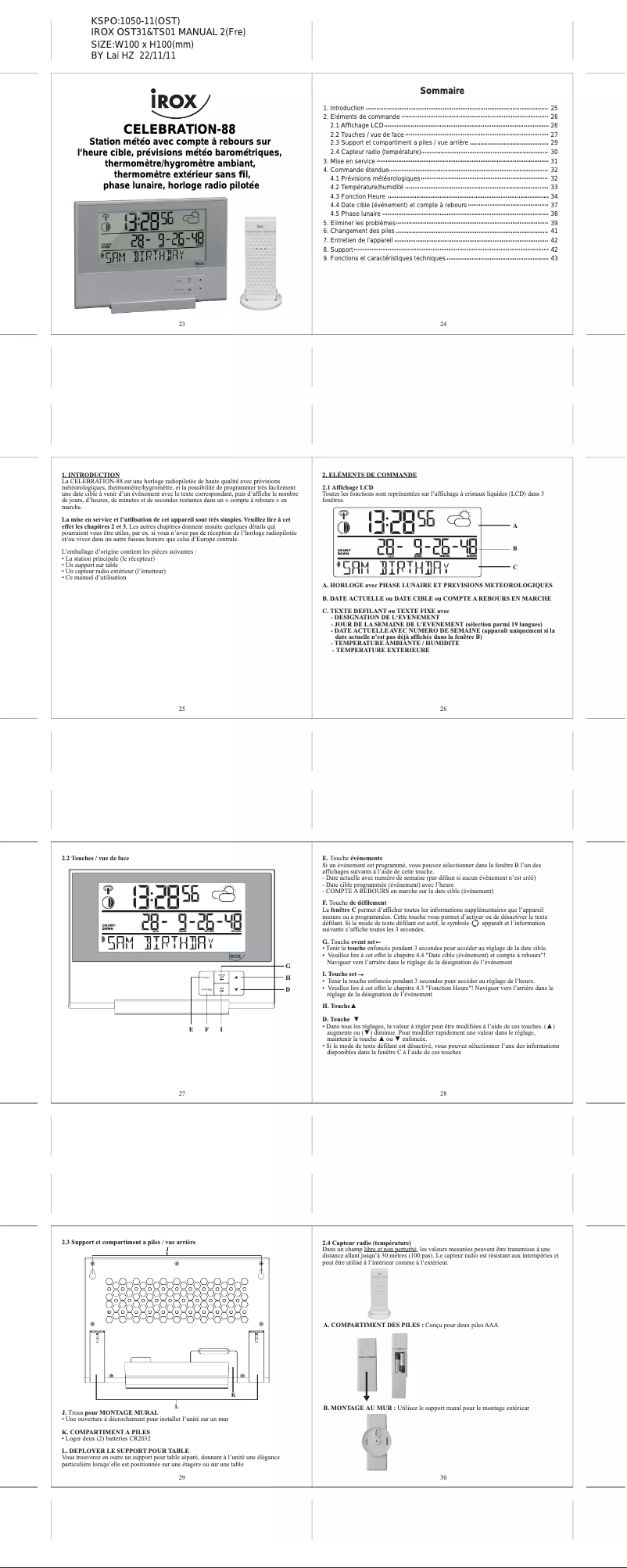 Page n°1 - Manuel utilisateur Irox Celebration-88
