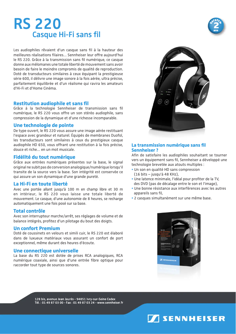 Page n°1 - Fiche technique Sennheiser RS 220