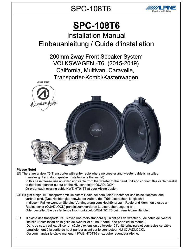 Page 1 de la notice Manuel utilisateur Alpine SPC-108T6