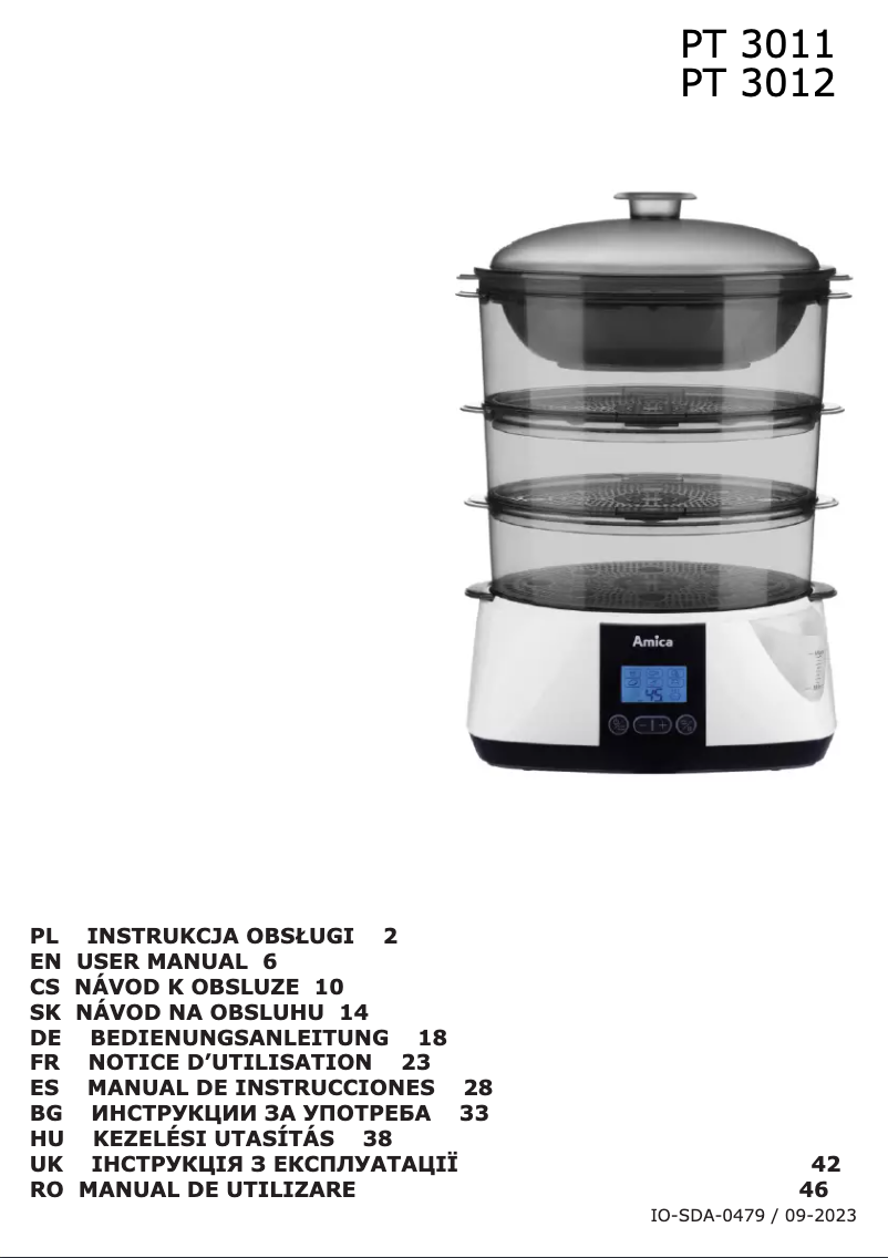 Page 1 de la notice Manuel utilisateur Amica PT 3012