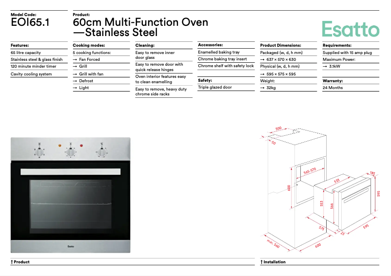 Page n°1 - Fiche technique Esatto EOI65.1