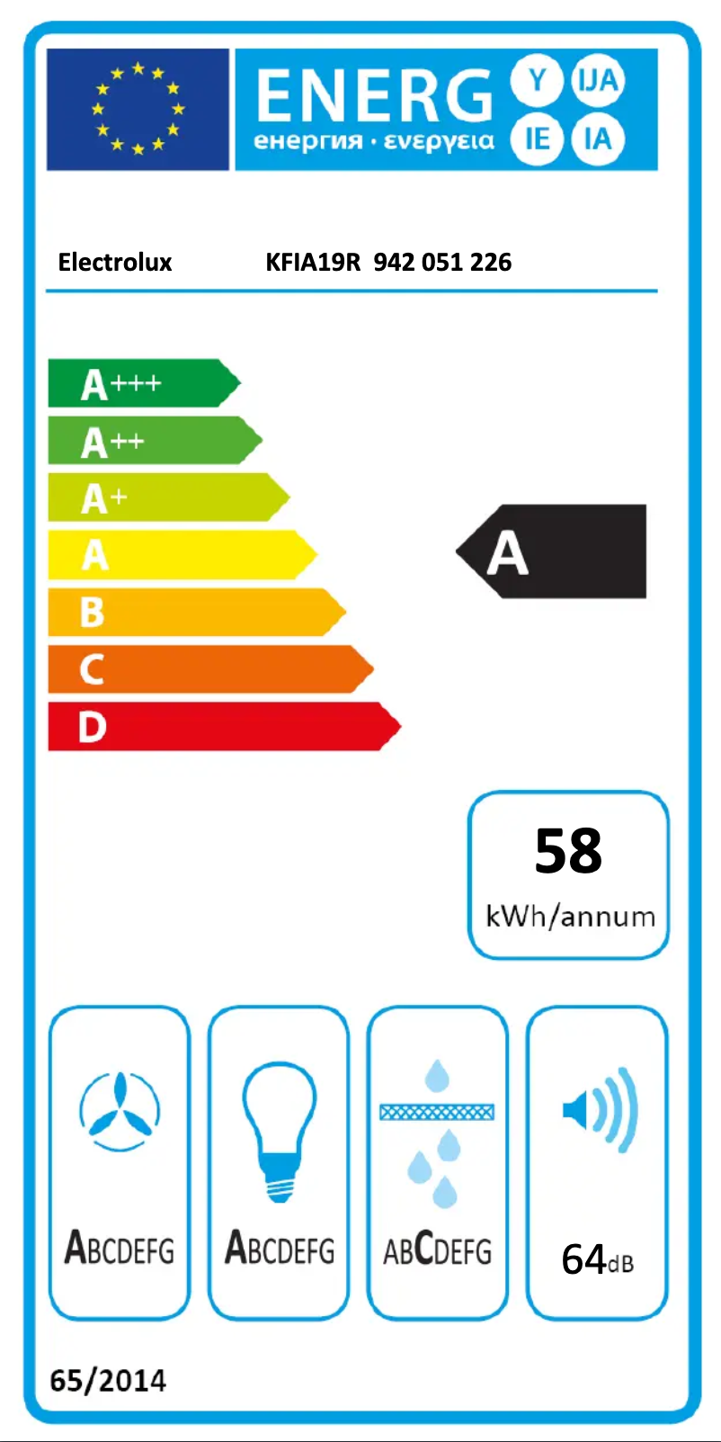 Page n°1 - Label énergétique Electrolux KFIA19R