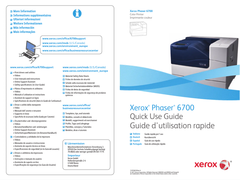 Page 1 de la notice Manuel utilisateur Xerox Phaser 6700NM