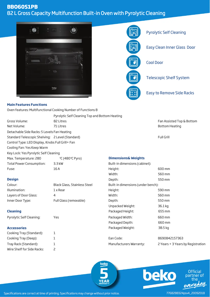 Page n°1 - Fiche technique Beko BBO60S1PB