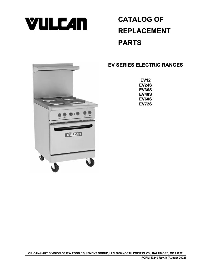 Página 1 del manual Catálogo Vulcan EV36S-2FP2HT