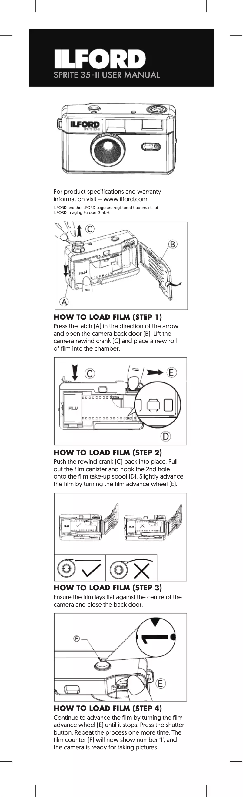 Page 1 de la notice Manuel utilisateur Ilford Sprite 35-II