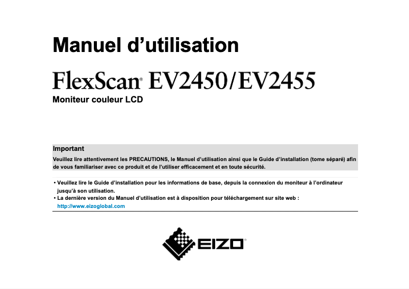 Page 1 de la notice Manuel utilisateur Eizo FlexScan EV2455