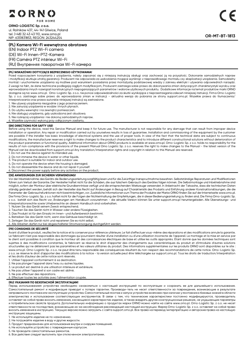 Page n°1 - Manuel utilisateur ORNO OR-MT-BT-1813