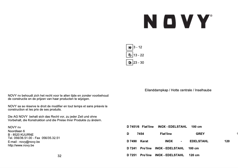 Page 1 de la notice Manuel utilisateur Novy Pro'line 7241