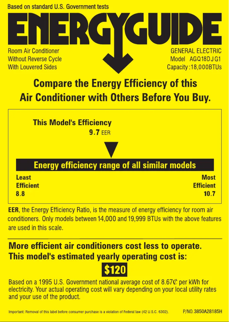 Página 1 del manual Etiqueta energética GE AGQ18DJ