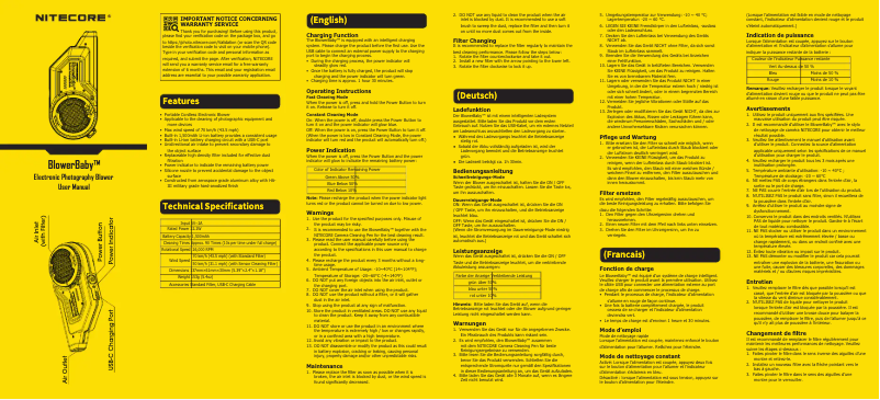 Page 1 de la notice Manuel utilisateur Nitecore BlowerBaby