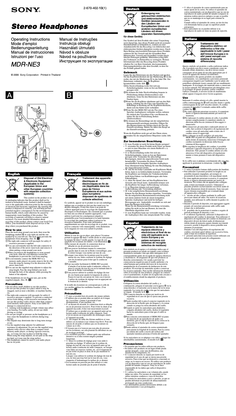 Page n°1 - Manuel utilisateur Sony MDR-NE3