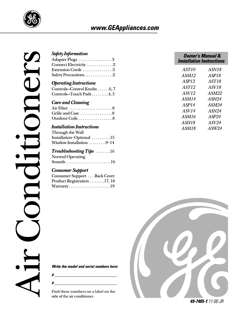 Page 1 de la notice Manuel d'utilisation et d'entretien GE Profile ASM16DA