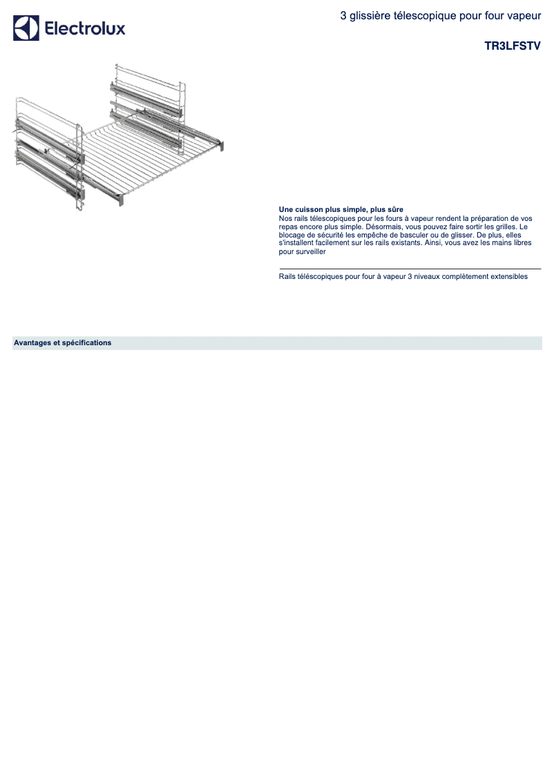 Page 1 de la notice Fiche technique Electrolux TR3LFSTV