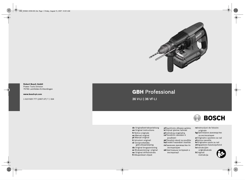 Page 1 de la notice Manuel utilisateur Bosch GBH 36 V-LI