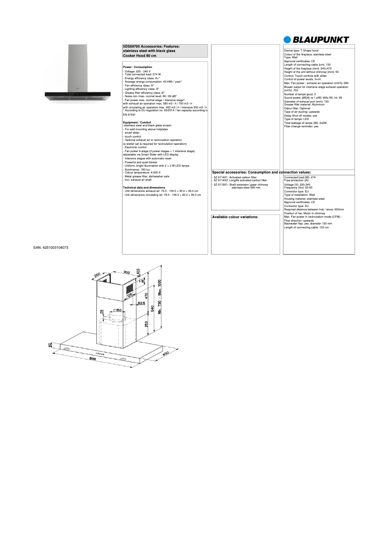Page 1 de la notice Fiche technique Blaupunkt 5DS 69760