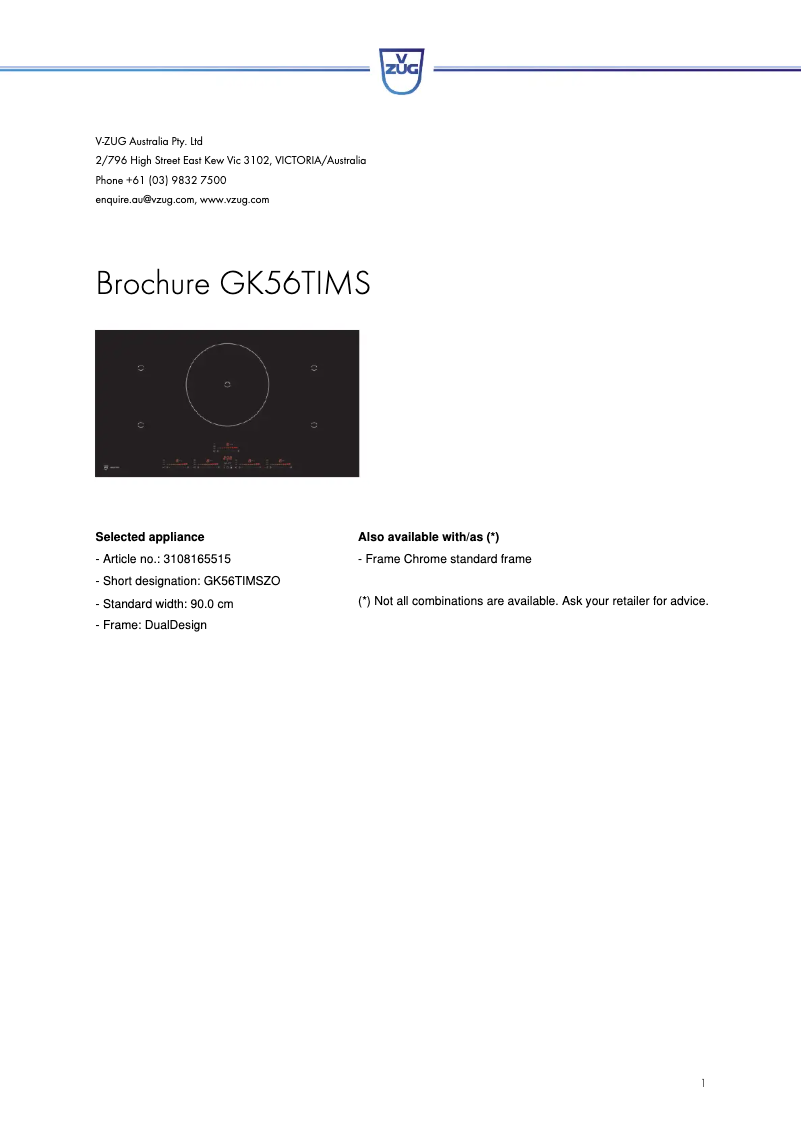 Page n°1 - Fiche technique V-Zug GK56TIMSZO