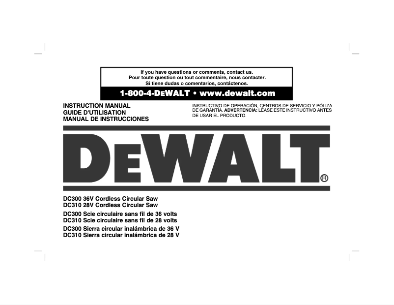 Page n°1 - Manuel utilisateur DeWalt DC310K