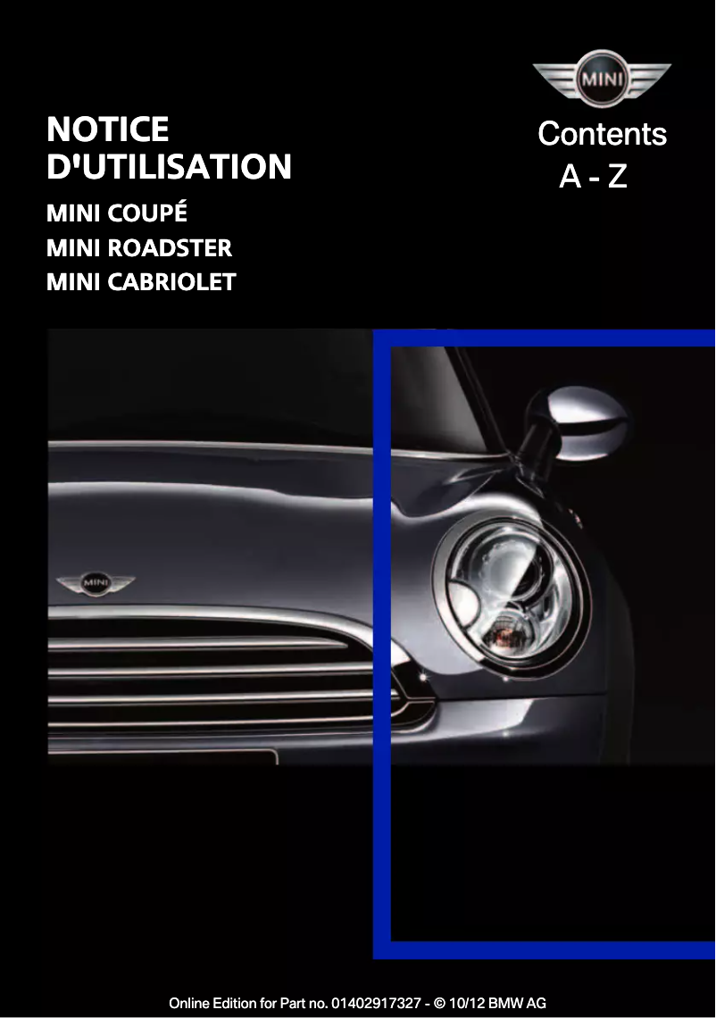 Page 1 de la notice Manuel utilisateur Mini Coupe (2012)