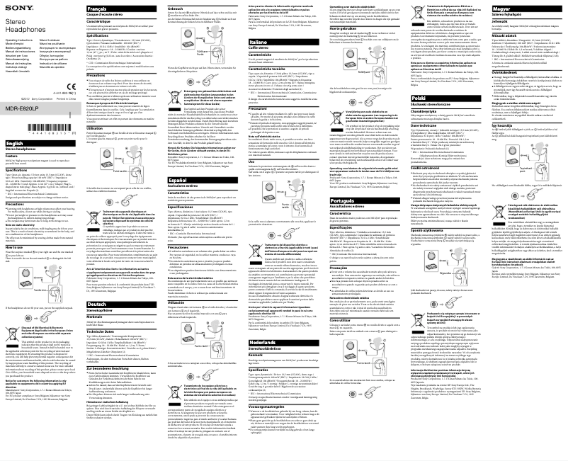 Page 1 de la notice Manuel utilisateur Sony MDR-E820LP