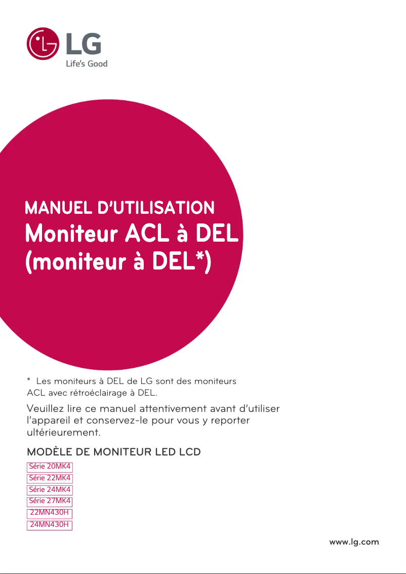 Page 1 de la notice Manuel utilisateur LG 27MK400H-B