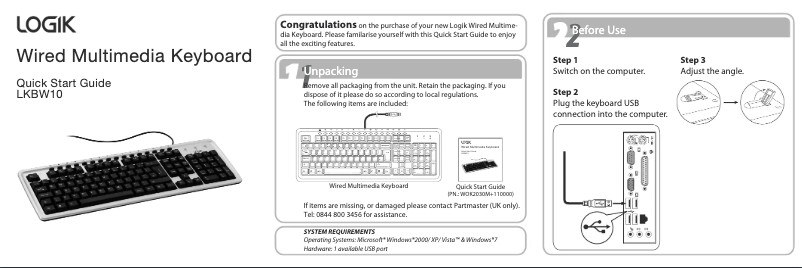 Page 1 de la notice Manuel utilisateur Logik LKBW10