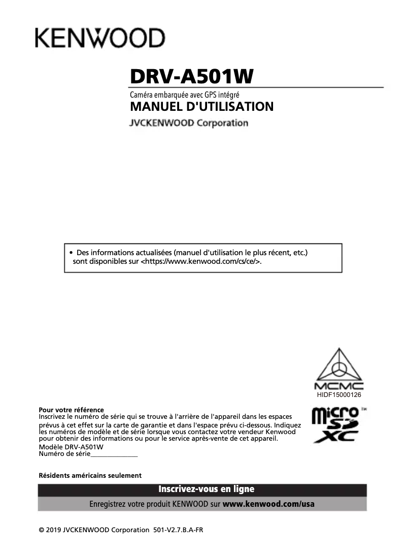 Page n°1 - Manuel utilisateur Kenwood DRV-A501W