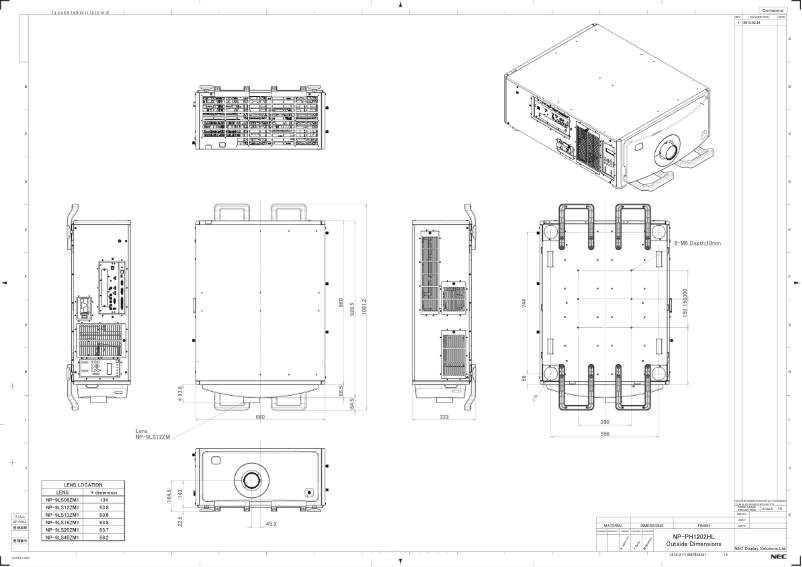 Page 1 de la notice Dessin technique NEC PH1202HL