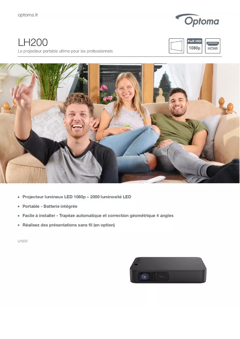 Page 1 de la notice Fiche technique Optoma LH200